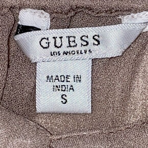 Guess Embellished Semi Sheer Ombre Tan And Cream Tone Blouse With Chiffon Straps - Picture 6 of 8